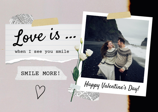 Template di design Valentine's Phrase about Love with Couple on Beach Postcard