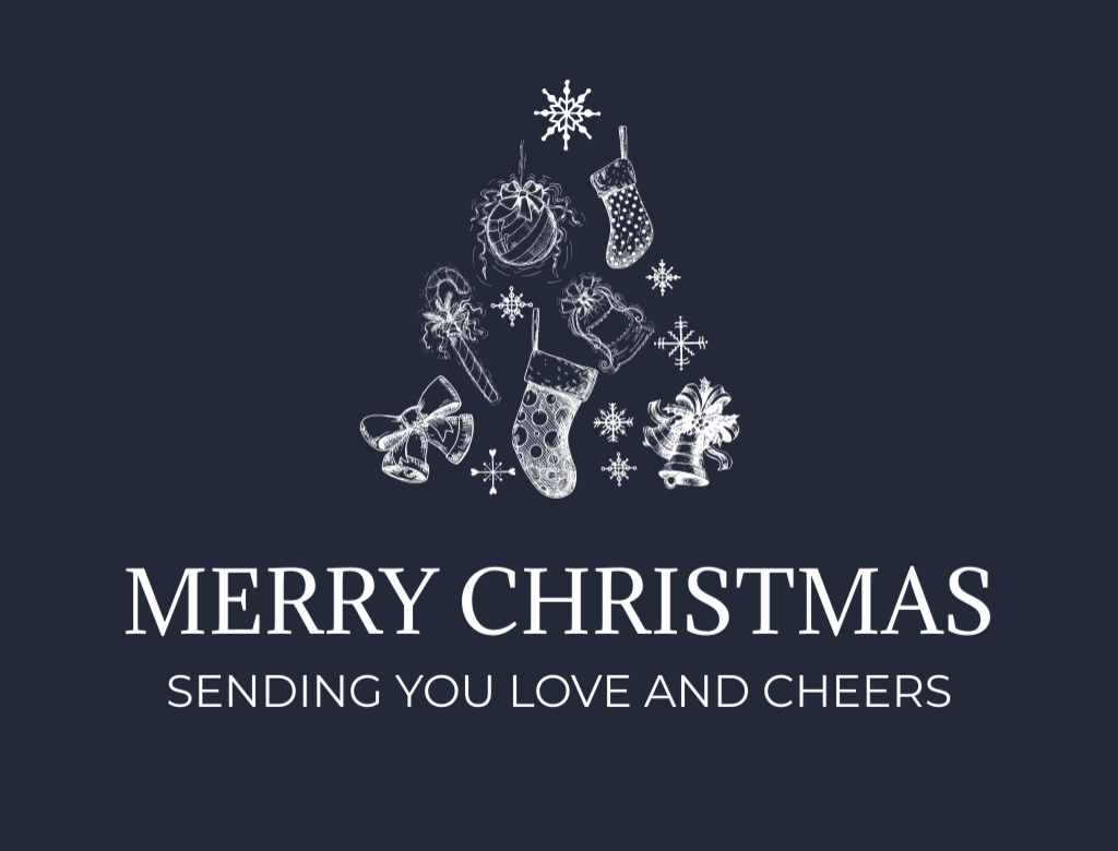 Christmas Greetings with Holiday Symbols in Blue Postcard 4.2x5.5in Šablona návrhu