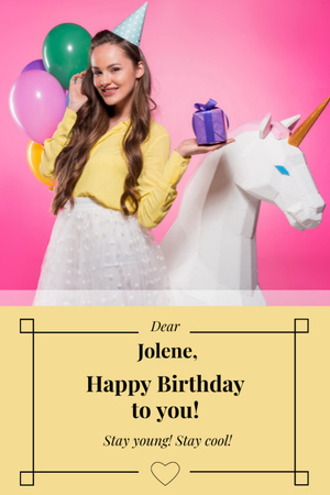 Colorful Balloons And Lovely Birthday Congrats Postcard 4x6in Vertical Design Template