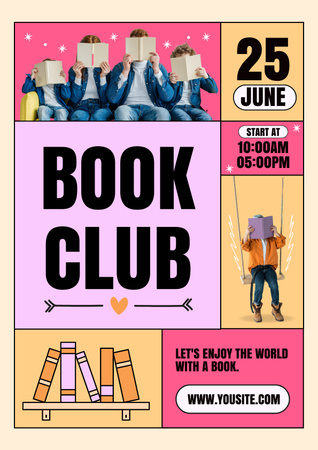 Template di design Invitation to Book Club with Reading Kids Poster
