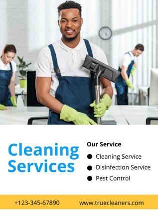 Platilla de diseño Cleaning Services Ad with Man in Uniform Flyer A7