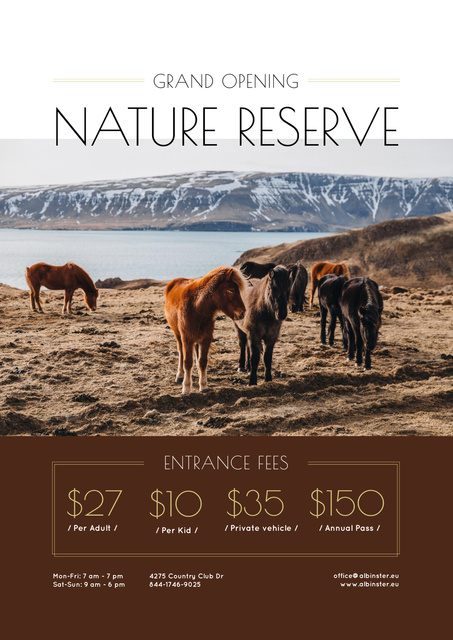 Nature Reserve Opening Ad with Horses Poster Design Template
