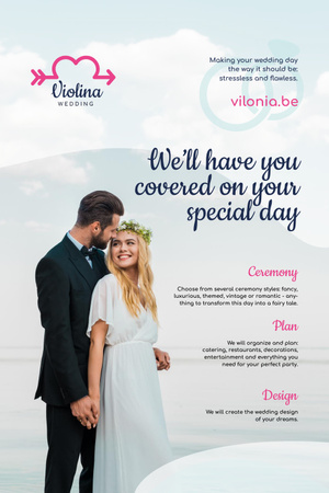 Wedding Planning Services with Happy Newlyweds Pinterest Design Template