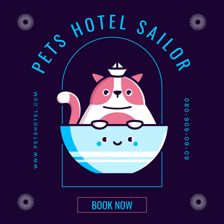 Cute Cat with Sailor Hat For Pets Hotel Promotion Instagram AD Design Template