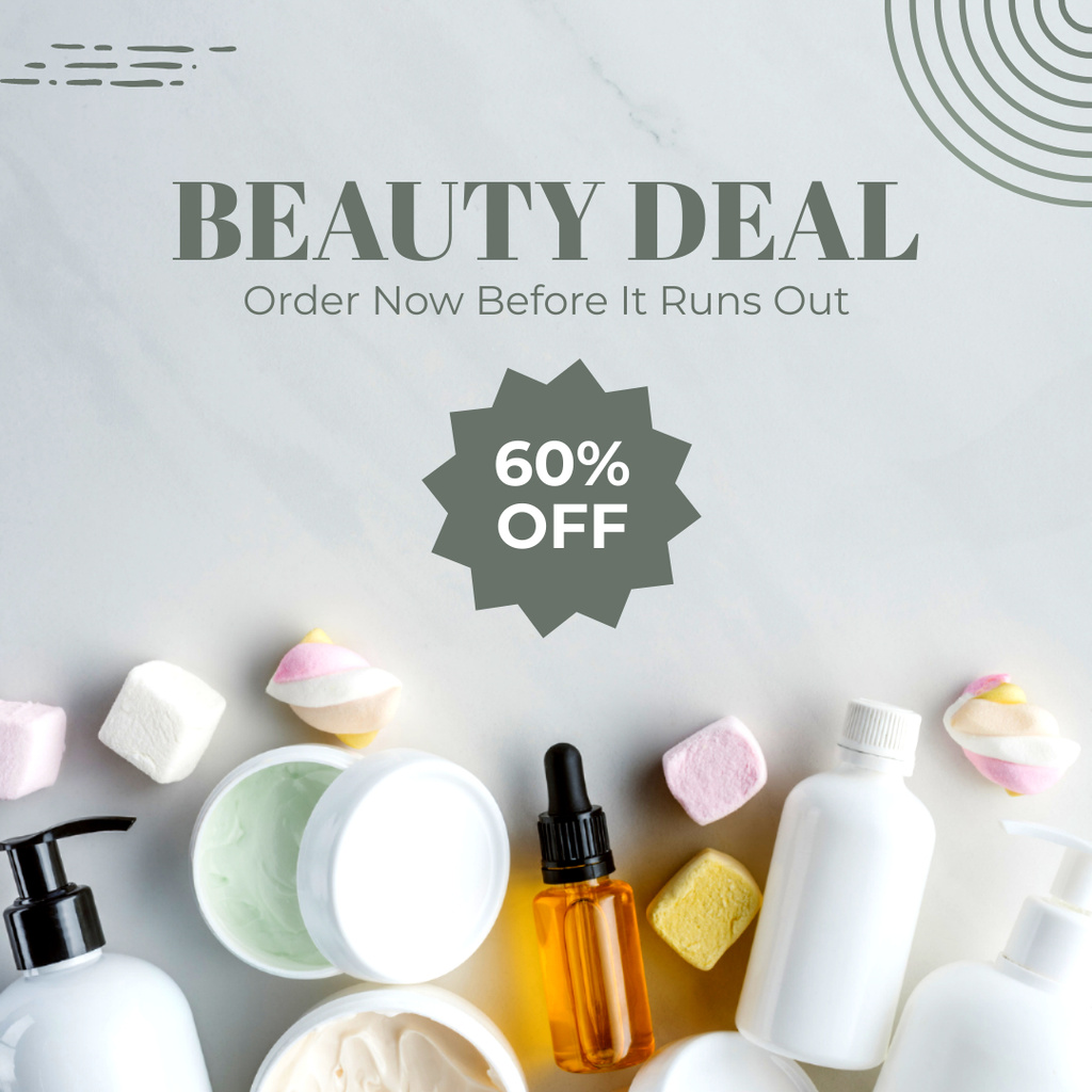 Ontwerpsjabloon van Instagram van Skincare and Beauty Products Deal Ad on Grey