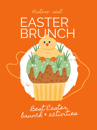 Easter Holiday Celebration Announcement with Cute Chick on Orange Poster 36x48in Design Template