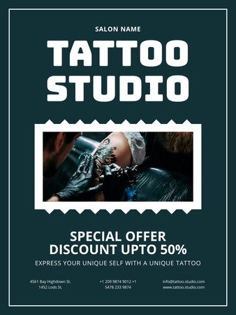 Plantilla de diseño de Tatuajes personalizados en estudio con oferta de descuento Poster US 
