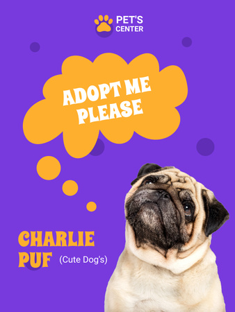 Pets Adoption Club Ad with Pug Poster US Design Template