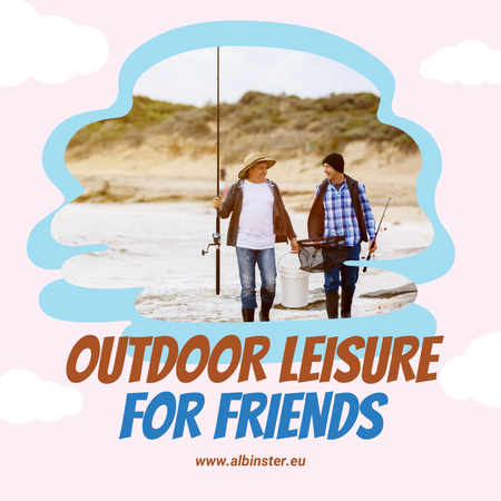 Two men fishing together on Best Friends Day Instagram Design Template