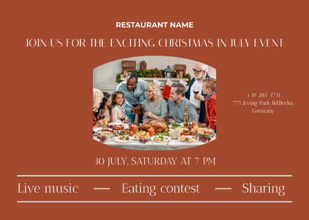 July Christmas Party Invitation with Happy Family Flyer 5x7in Horizontal Design Template