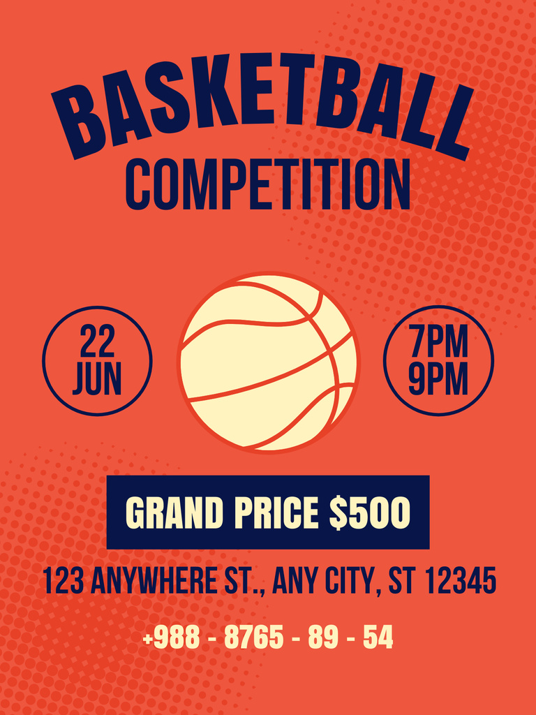 Basketball Competition Invitation on Red Poster US Tasarım Şablonu