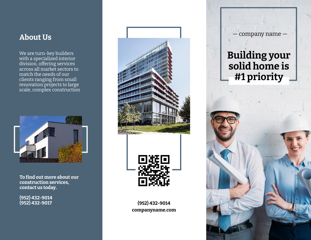 Construction Company Ad with Professional Smiling Team Brochure 8.5x11in Tasarım Şablonu