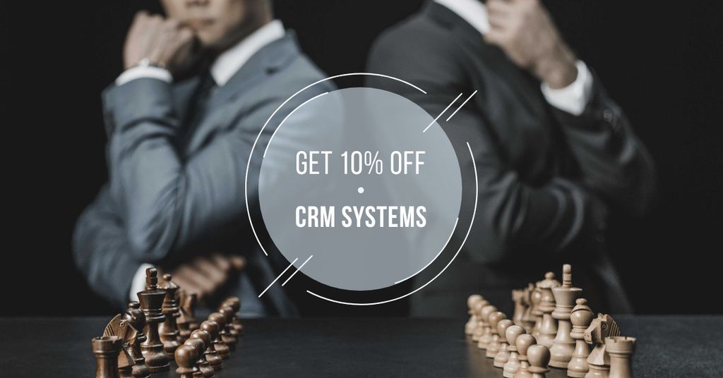 CRM Systems Offer with Businessmen playing Chess Facebook AD Modelo de Design