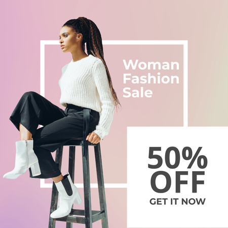 Young Woman in Stylish Boots Instagram Design Template