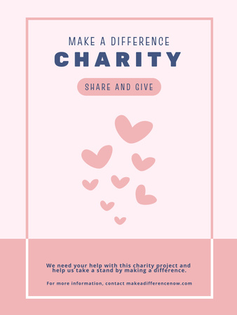 Charity Event Announcement with Hearts Poster US Design Template