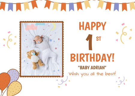 Ontwerpsjabloon van Card van Eerste verjaardag van lieve baby