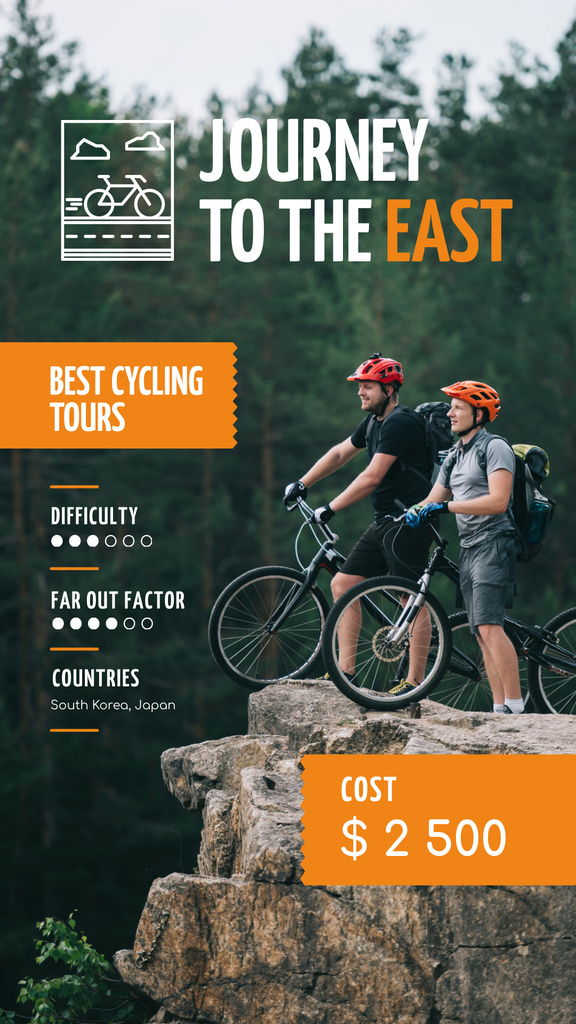 Cycling Tour Offer with Couple admiring Mountains Instagram Story Modelo de Design