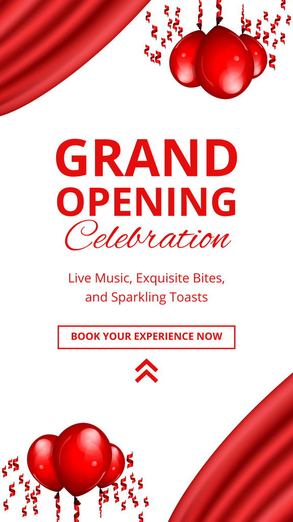 Grand Opening Celebration With Booking And Balloons Instagram Story Πρότυπο σχεδίασης