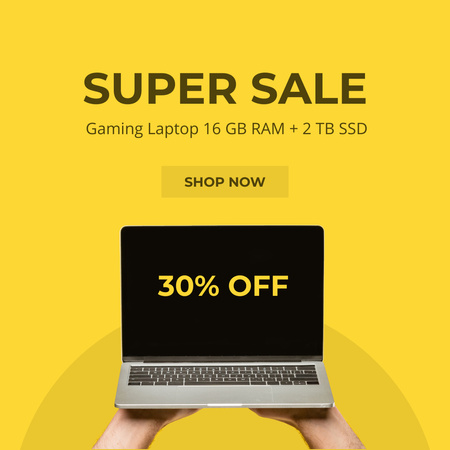 Gadgets Sale Announcement with Laptop in Yellow Instagram Design Template