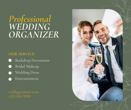 Wedding Photographer Services with Newlyweds with Champagne Facebook Design Template
