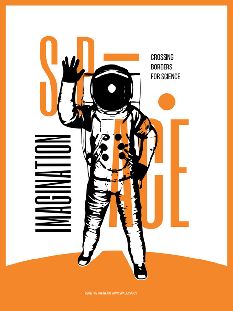 Space Lecture Astronaut Sketch in Orange Poster US Šablona návrhu