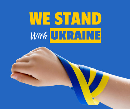Platilla de diseño Call to Stand with Ukraine with Ribbon on Hand Facebook