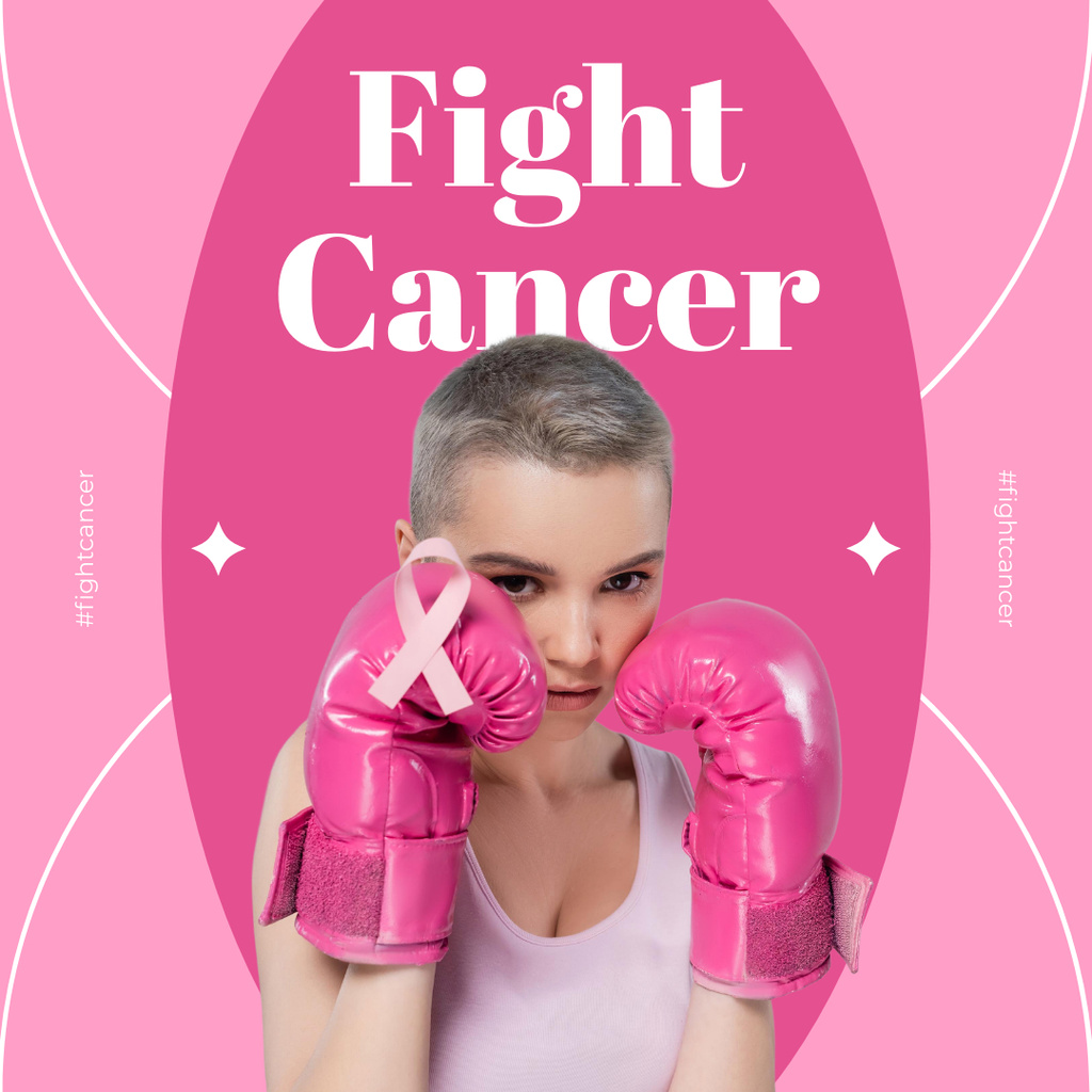 Cancer Fight Motivational Photo with Girl in Boxing Gloves Instagram – шаблон для дизайна