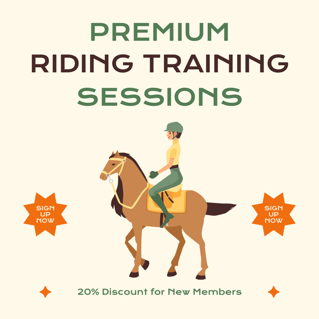 Premium Horse Riding Trainings With Discount Animated Postデザインテンプレート