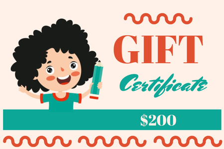 Plantilla de diseño de Vale de regalo para ir de compras a la escuela con un niño de dibujos animados Gift Certificate 
