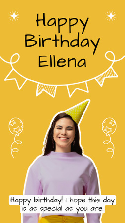 Wishes to Birthday Girl on Yellow Instagram Story Design Template