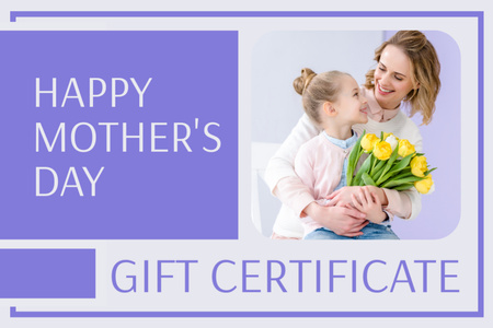Cute Mom and Daughter with Tulips on Mother's Day Gift Certificate Šablona návrhu