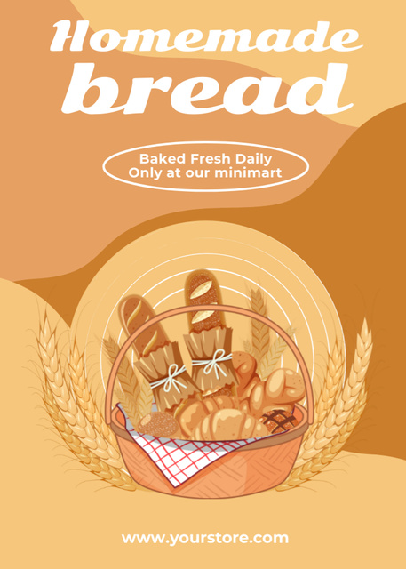 Homemade Bread From Bakery In Basket Flayer Tasarım Şablonu