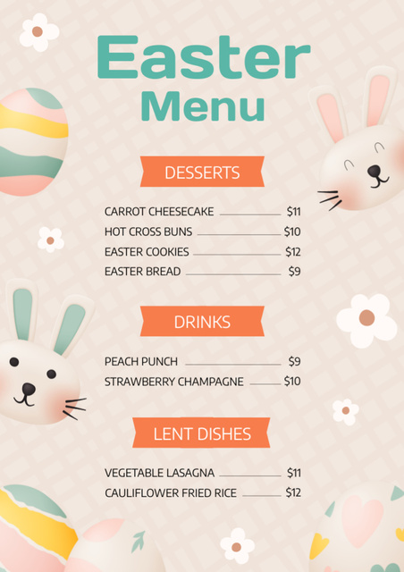 Template di design Easter Dishes Offer with Cute Bunnies Menu