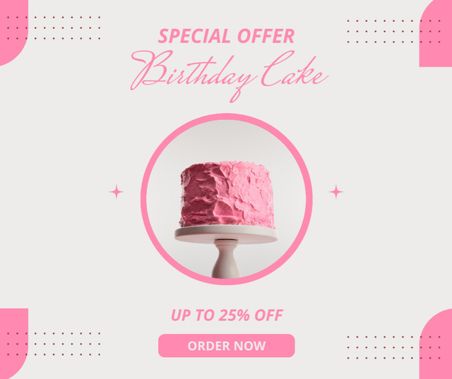 Bakery Special Discounts for Birthday Cakes In Pink Facebook Design Template