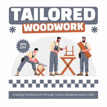 Designvorlage Verschiedene Möbelstücke und Rabatt für die Holzbearbeitung für Instagram AD