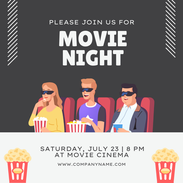 Platilla de diseño People with Popcorn Watching Movie in Cinema Instagram