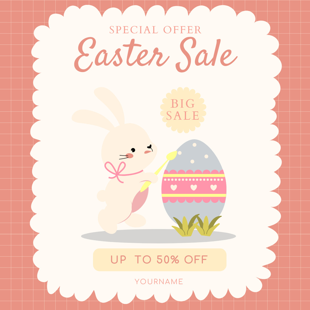 Special Offer for Easter Sale with Cute Bunny and Colored Egg Instagram Design Template