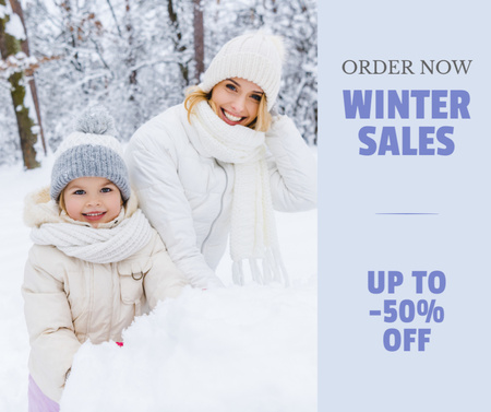 Winter Sale Ad with Cute Mom and Daughter Facebook Design Template