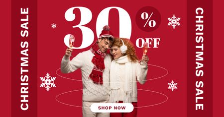 Couple on Christmas Essentials Sale Red Facebook AD Design Template