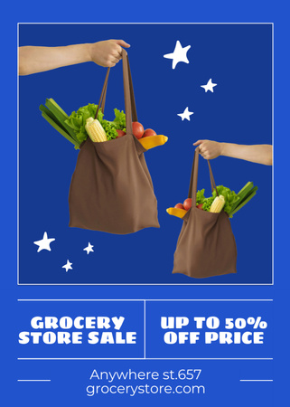 Plantilla de diseño de Oferta de venta con manos sosteniendo comida en bolsas Flayer 