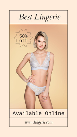 Lingerie Sale Offer with Woman Posing in Beige Instagram Story Design Template