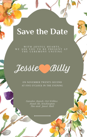 Save the Date Announcement in Frame in tender flowers Invitation 4.6x7.2in Design Template
