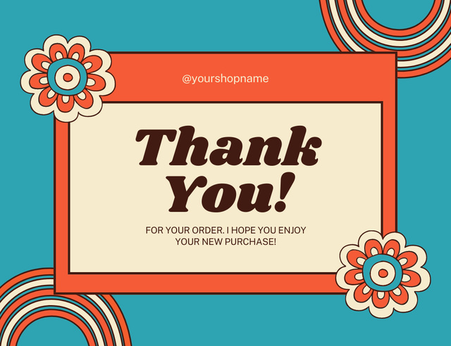 Thank You Message with Stickers of Flowers and Rainbows Thank You Card 5.5x4in Horizontal Design Template