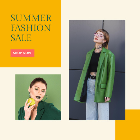 スタイリッシュな女性と夏のファッション販売 Instagramデザインテンプレート