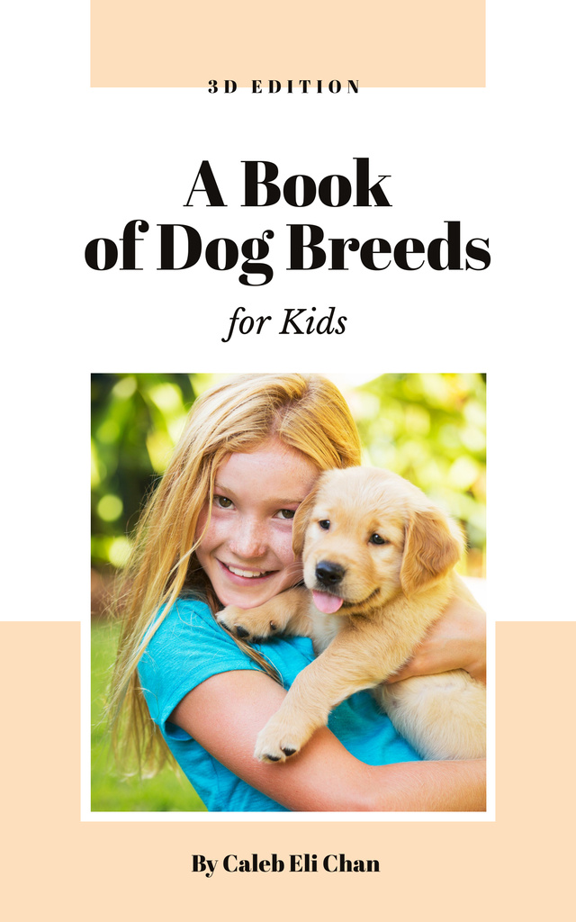 Dog Breeds Guide with Girl Playing with Puppy Book Cover Modelo de Design