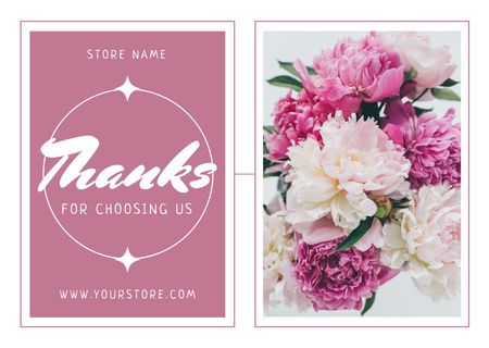 Thank You Message with Beautiful Light Pink Peonies Card Design Template