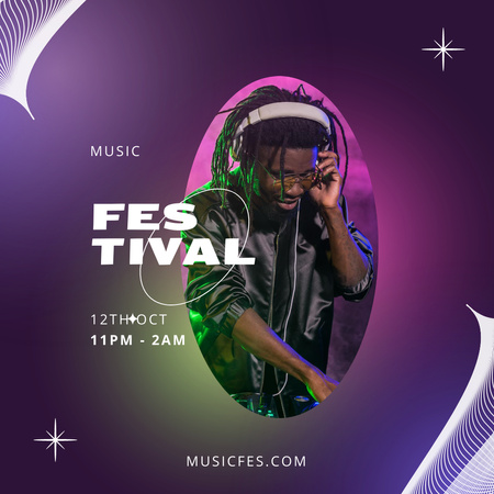 Music Festival Announcement with African American DJ Instagram AD Design Template