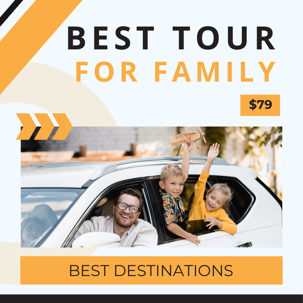 Happy Family Traveling by Car Instagram Design Template