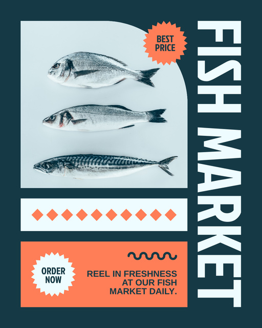 Fish Market Ad with Offer of Discount Instagram Post Vertical Design Template