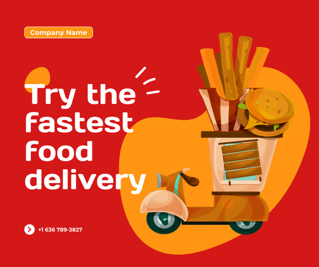 Food Delivery Service With Baguettes And Burger Facebook tervezősablon